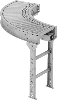 Image of Product. Front orientation. Motorized Roller Conveyor, Extension, 90 Degree Curve, 19" Overall Width.