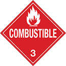 Image of Product. Front orientation. Signs. D.O.T. Vehicle Signs, Combustible—3 with Flame Symbol (English).