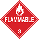 Image of Product. Front orientation. Signs. D.O.T. Vehicle Signs, Flammable—3 with Flame Symbol (English).
