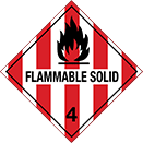 Image of Product. E. Front orientation. Signs. D.O.T. Vehicle Signs, Flammable Solid—4 with Flame Symbol (English).