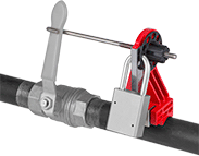 Image of ProductInUse. Style H (Padlocks Not Included). Front orientation. Lockouts. Valve Handle Lockouts, Style H.