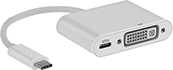 Image of Product. Front orientation. USB Cords. USB Adapter Cords, USB-C Connection, , DVI-I, Plug.