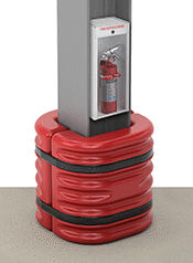 Image of ProductInUse. Front orientation. Column Guards. Plastic Column Guards, For Square, Round, and I-Beam Columns, Red.