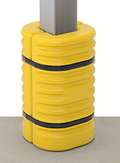 Image of ProductInUse. Front orientation. Column Guards. Plastic Column Guards, For Square, Round, and I-Beam Columns, Yellow.