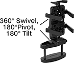 Image of Product. Front orientation. Contains Annotated. Radio Mounts. Clamp-On Rectangular-Bar Mount.