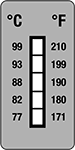 Image of Product. Front orientation. Labels. One-Time-Use Multiple-Point Temperature-Indicating Labels , Vertical Orientation, 5 Temperature Points.