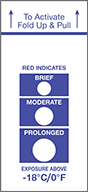 Image of Product. Front orientation. Vertical Orientation. One-Time-Use Single-Point Temperature-Indicating Labels , Multiple Exposure-Duration Thresholds.