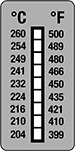 Image of Product. Front orientation. Labels. One-Time-Use Multiple-Point Temperature-Indicating Labels , Vertical Orientation, 9 Temperature Points.