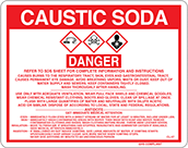 Image of Product. Front orientation. Signs. Hazardous Material Instruction Signs, Danger—Caustic Soda (English).