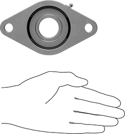Image of Product. Side1 orientation. Contains SizingReference. Mounted Ball Bearing with Two-Bolt Flange, Cast Iron Housing, Eccentric Lock, for 1-3/16" Shaft.