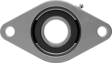 Image of Product. Back orientation. Mounted Ball Bearing with Two-Bolt Flange, Cast Iron Housing, Set Screw, 1-1/4" Shaft, 17/32" Thick.
