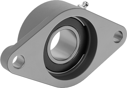 Image of Product. Back orientation. Mounted Ball Bearing with Two-Bolt Flange, Cast Iron Housing, Set Screw, 1-1/4" Shaft, 17/32" Thick.