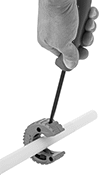 Image of ProductInUse. Front orientation. Pipe, Tube, and Hose Cutters. Compact Metal and Plastic Tube Cutters for Tight Spots, Style B.