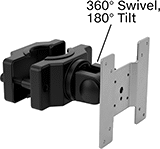 Image of Product. Style B. Front orientation. Contains Annotated. Monitor Mounts. Pipe and Bar Monitor Mounts, Adjustable Angle, Clamp-On Base, Style B.