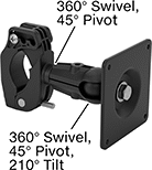 Image of Product. Style E. Front orientation. Contains Annotated. Monitor Mounts. Pipe and Bar Monitor Mounts, Extendable, Clamp-On Base, Style E.