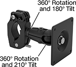Image of Product. Front orientation. Positioning Arms. Pipe- and Bar-Mount Monitor Positioning Arms , Clamp-On Pipe Mount with Plate Attaching End.