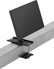 Image of ProductInUse. Rectangular-Bar Mount Shown Installed. Front orientation. Positioning Arms. Pipe- and Bar-Mount Monitor Positioning Arms , Clamp-On Rectangular-Bar Mount with Plate Attaching End.
