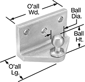 Image of Attribute. Front orientation. Contains Annotated. Gas Spring Mounts. Corrosion-Resistant Heavy Duty 90° Angle Ball Stud Mounting Brackets for Gas Springs, Style 2.