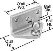 Image of Attribute. Front orientation. Contains Annotated. Gas Spring Mounts. Heavy Duty 90° Angle Ball Stud Mounting Brackets for Gas Springs, Style 2.