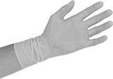 Image of ProductInUse. Elastic. Front orientation. Elastic Cuff. Clean Room Disposable Gloves.