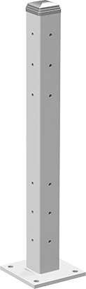 Image of Product. Front orientation. Corner Post for Double Three-Rib Guardrail.