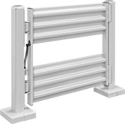 Image of System. Gate with Three-Rib Rail, Posts, and Mounting Plate Covers. Front orientation. Guardrails. Build-Your-Own Guardrails.