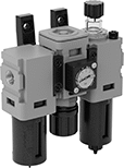 Image of Product. Front orientation. Compressed Air Filter/Regulator/Lubricators. Wilkerson Modular Compressed Air Filter/Regulator/Lubricators (FRLs) , Inline Components.