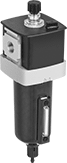 Image of Product. Front orientation. Compressed Air Lubricators. Wilkerson Modular Compressed Air Lubricators, Female Outlet, Opaque Bowl with Sight Glass.