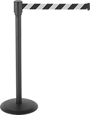Image of Product. Front orientation. Retractable Belt Barriers. Freestanding Retractable Belt Barriers, Striped Belts.