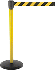 Image of Product. Front orientation. Retractable Belt Barriers. High-Visibility Freestanding Retractable Belt Barriers, Striped Belts.