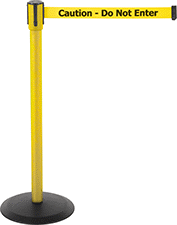 Image of Product. Front orientation. Retractable Belt Barriers. High-Visibility Freestanding Retractable Belt Barriers, Solid-with-Message Belt.