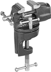 Image of Product. Front orientation. Vises. Miniature Clamp-On Bench Vises, With Flat Jaws, Swivel Base.
