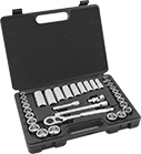Image of Product. Front orientation. Sockets. Economy 12-Point Socket Sets, Sockets with Drive Tools—Chrome-Plated Steel.