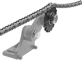 Image of ProductInUse. Horizontal Mount Shown with Sprocket (Not Included). Front orientation. Chain and Belt Tensioners. Adjustable-Arm Roller Chain and Belt Tensioners, Horizontal Mount.