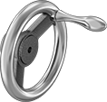 Image of Product. Front orientation. Hand Wheels. Unthreaded Through-Hole-Mount Spoked Hand Wheels, Dished Hand Wheels with Revolving Handle, 2 Spokes.