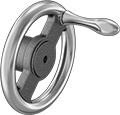 Image of Product. Front orientation. Hand Wheels. Unthreaded Through-Hole-Mount Spoked Hand Wheels, Flat Hand Wheels with Revolving Handle, 2 Spokes.