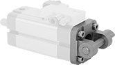 Image of ProductInUse. Front orientation. Air Cylinder Mounts. Easy-Install Flexible-Mount Air Cylinders, Clevis-Bracket-with-Pin Actuator Connection.