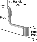 Image of Product. Front orientation. Contains Annotated. Crank Handles. Machinable-Hub-Mount Crank Handles.