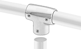 Image of ProductInUse. Front orientation. Exploded view. Slip-On Framing and Fittings. Stainless Steel Slip-On Framing and Fittings, Through-Hole Connectors, Tee.