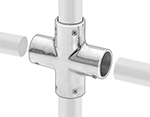 Image of ProductInUse. Front orientation. Exploded view. Slip-On Framing and Fittings. Stainless Steel Slip-On Framing and Fittings, Through-Hole Connectors, Cross.
