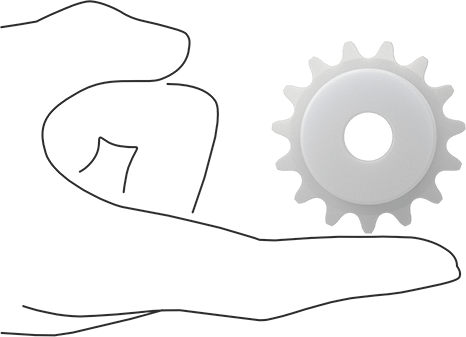 Image of Product. Side1 orientation. Contains SizingReference. Plastic Sprocket, for Single-Strand ANSI 35 Roller Chain, 15 Teeth.