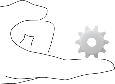 Image of Product. Side1 orientation. Contains SizingReference. Plastic Sprocket, for Single-Strand ANSI 35 Roller Chain, 10 Teeth.
