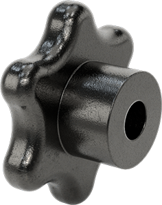 Image of Product. Back orientation. Iron Knob, Six Arm Grip, 1/2" Unthreaded Through Hole, 1-1/4" Deep.