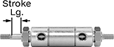 Image of Product. Extended Left. Front orientation. Contains Annotated. Air Cylinders. Through-Hole Double-Ended Round Body Air Cylinders.