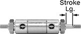 Image of Product. Extended Right. Front orientation. Contains Annotated. Air Cylinders. Through-Hole Double-Ended Round Body Air Cylinders.
