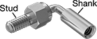 Image of Product. Front orientation. Contains Annotated. Rod Ends. Bent-Swivel Ball Joint Linkages.