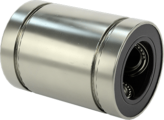 Image of Product. Front orientation. Fixed Alignment Ball Linear Bearing, Steel Bearing with Steel Ball, for 3/8" Shaft Diameter, 7/8" Long Overall.