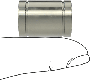 Image of Product. Side1 orientation. Contains SizingReference. Fixed Alignment Ball Linear Bearing, Steel Bearing with Steel Ball, for 3/8" Shaft Diameter, 7/8" Long Overall.