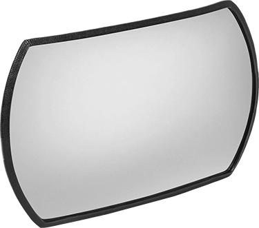 Image of Product. Front orientation. Unbreakable Convex Safety Mirror, Corrosion-Resistant, 430 Stainless Steel, 18" High x 26" Wide Oval.