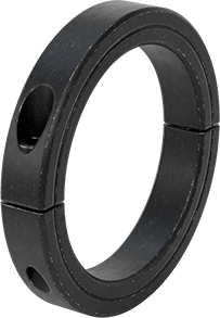 Image of Product. Front orientation. Clamping Two-Piece Shaft Collar, for 4" Diameter, Black-Oxide 1215 Carbon Steel.